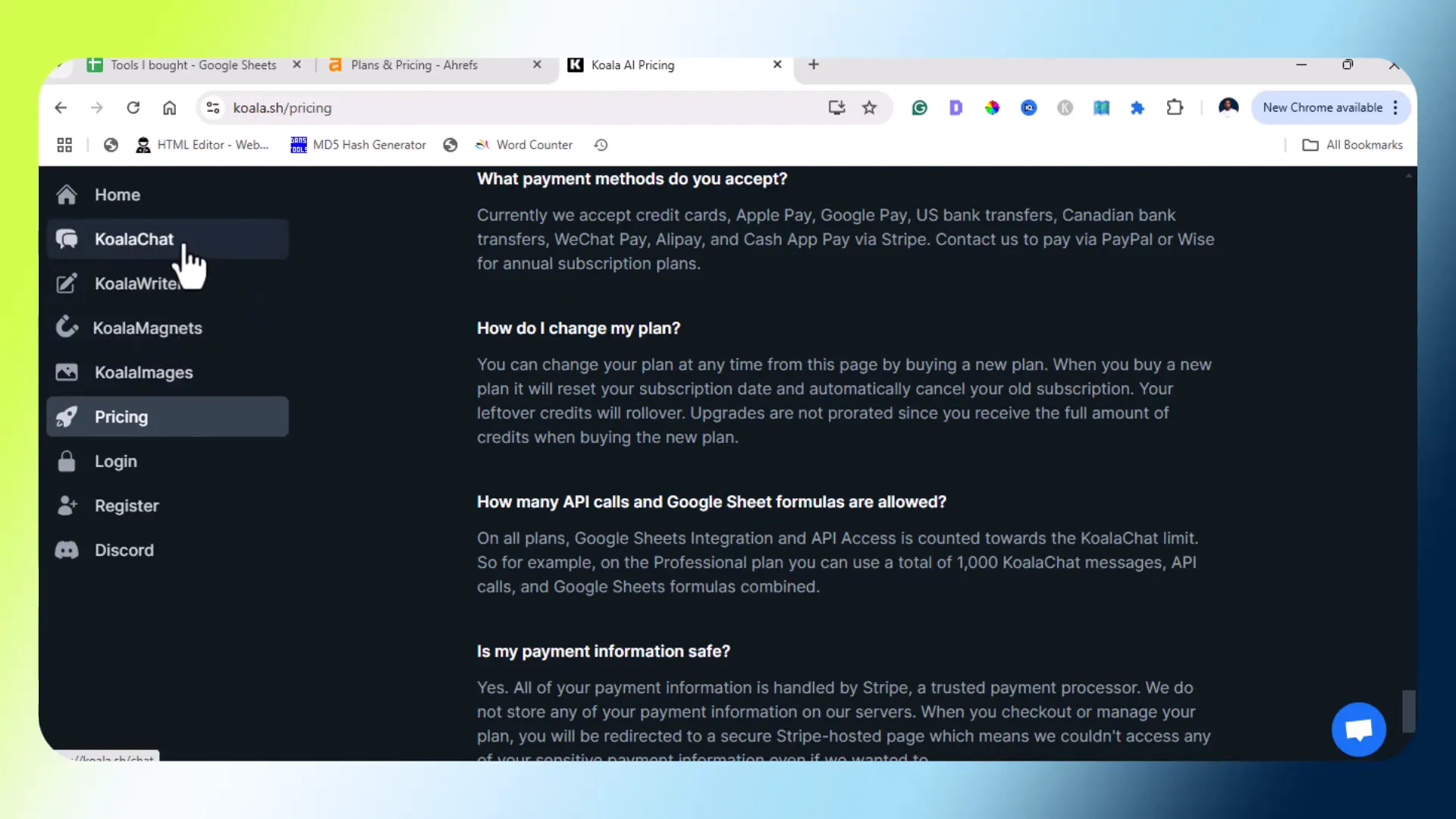 Koala AI writing tool interface