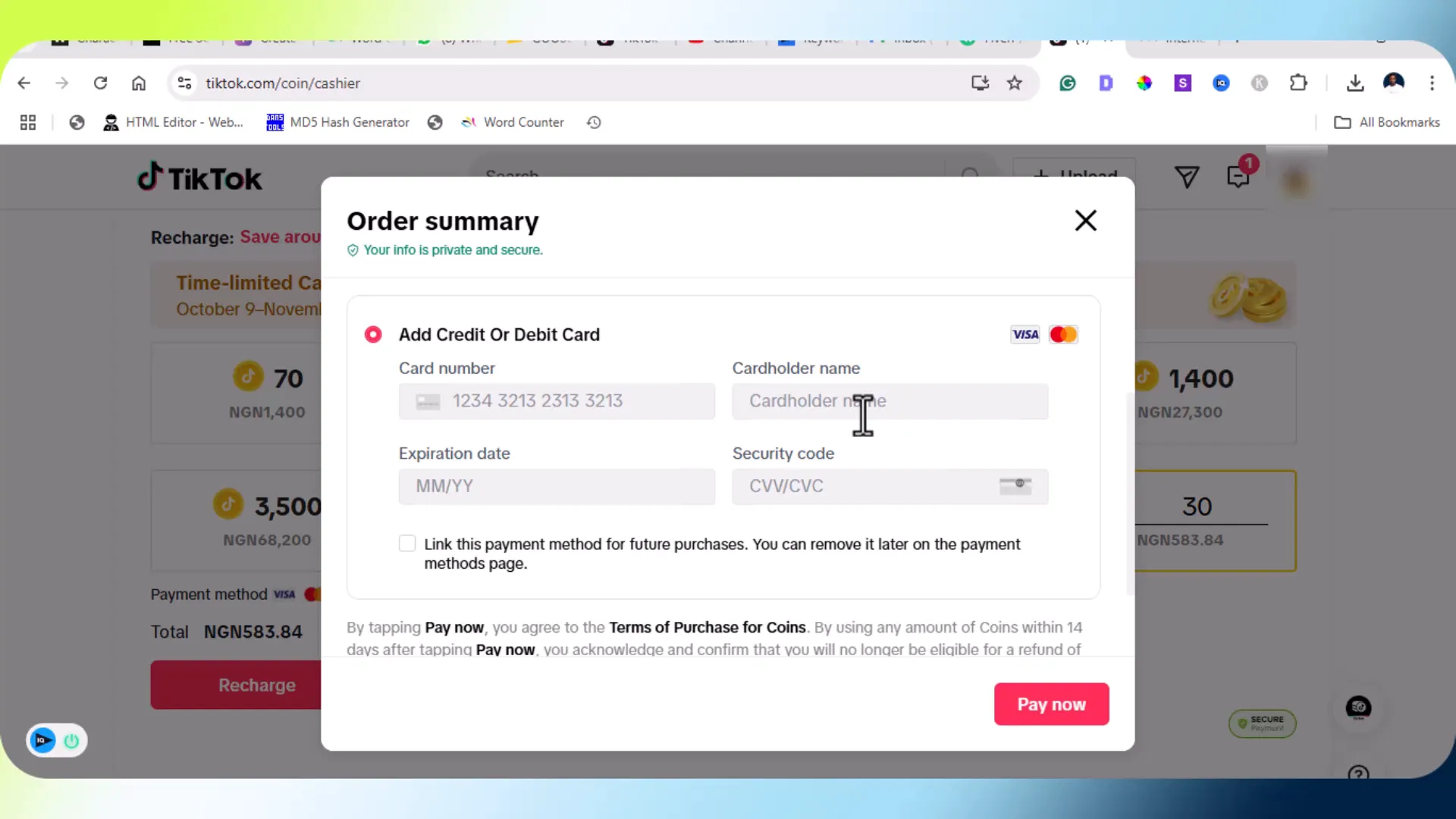 Using virtual USD cards for payments