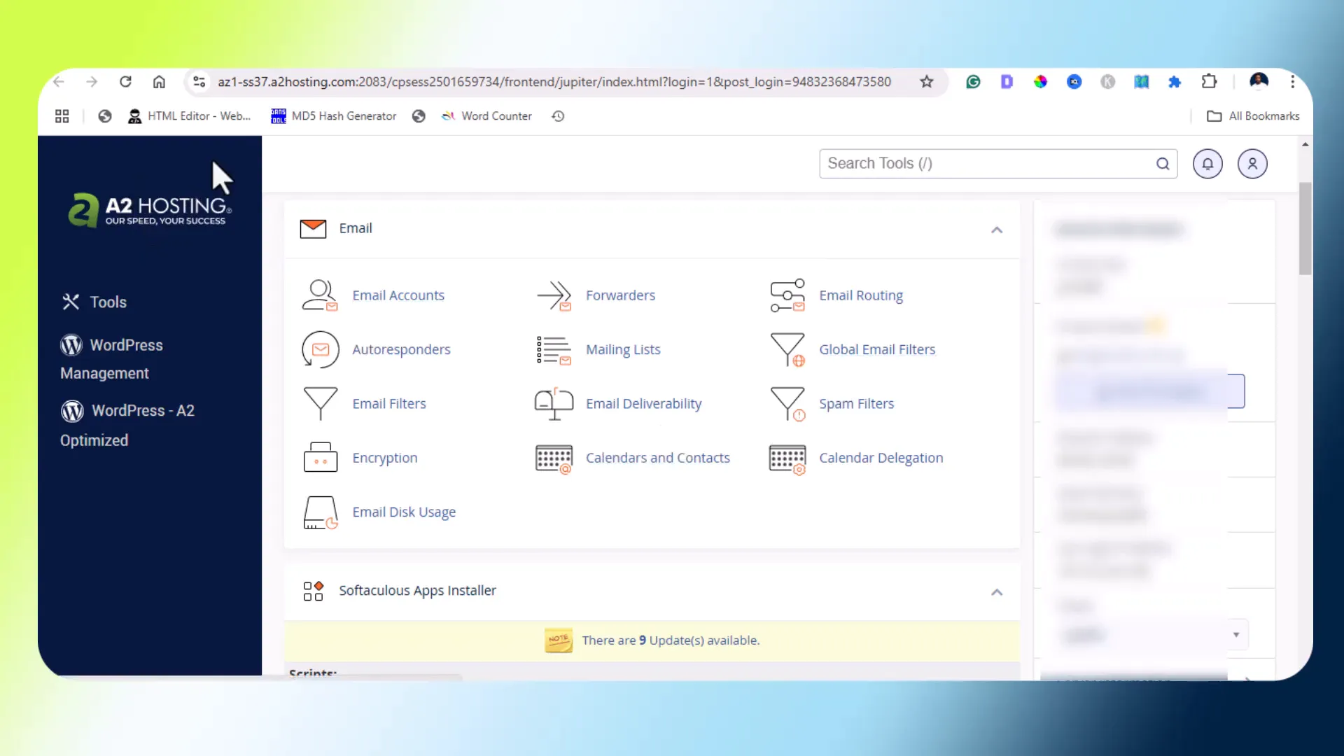 Web hosting interface