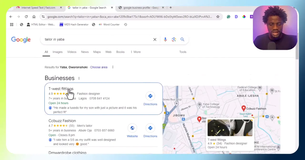 List of tailors found on Google
