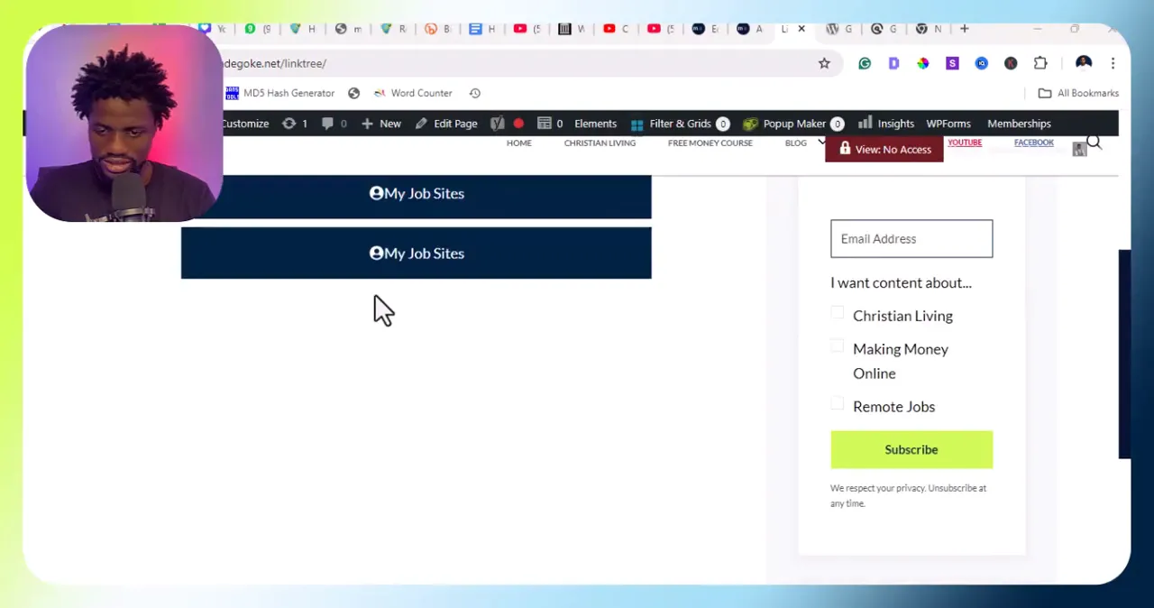 Previewing the final design of the page in WordPress