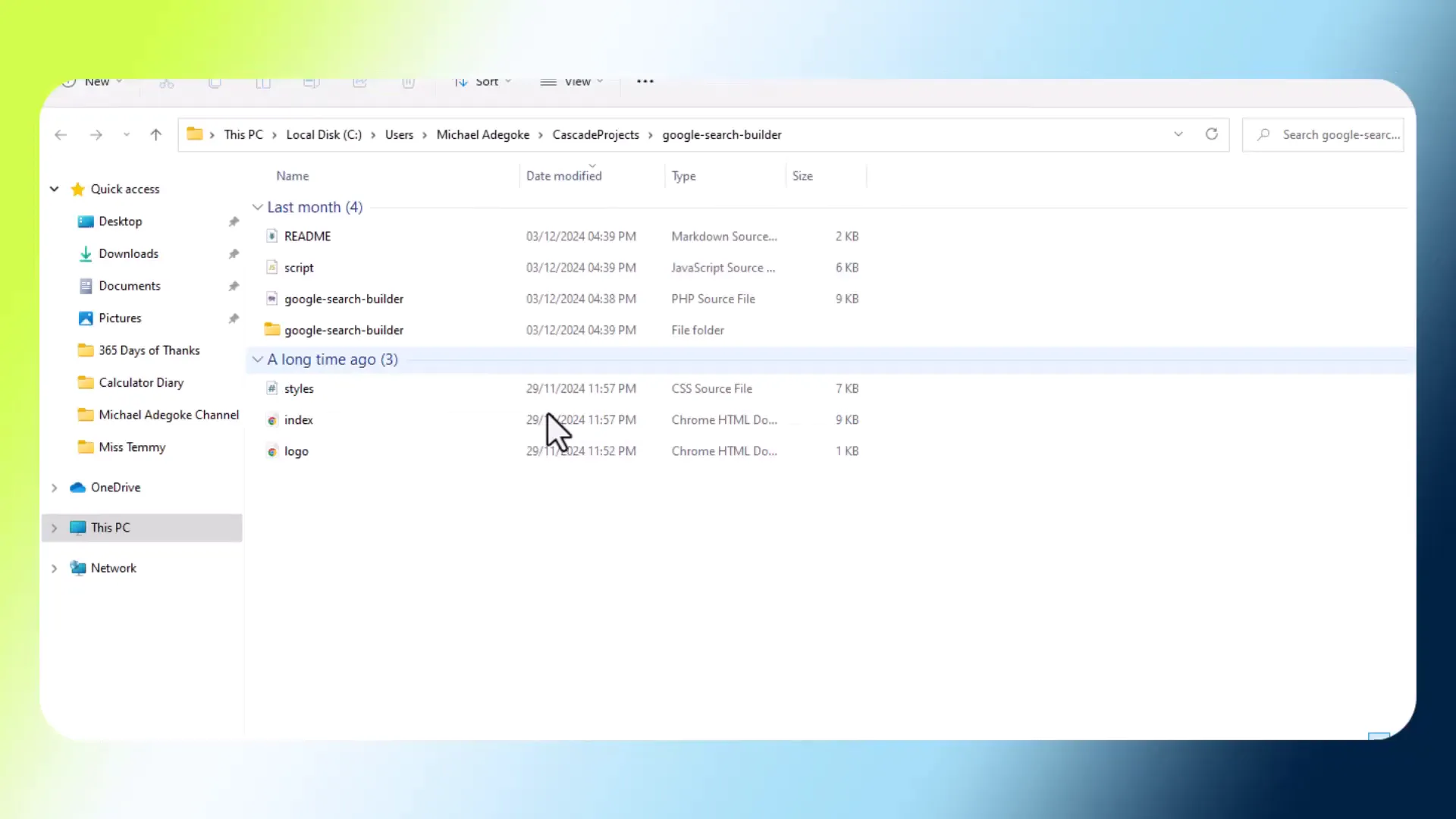 Folder structure for the Google Search Operator Tool