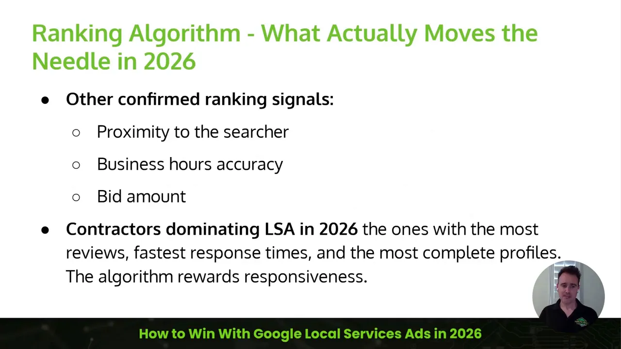 Slide listing other confirmed ranking signals including proximity to the searcher business hours accuracy and bid amount