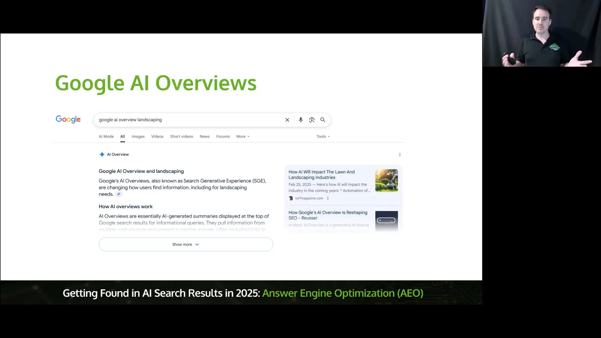Google AI overview results showing written summary without many websites
