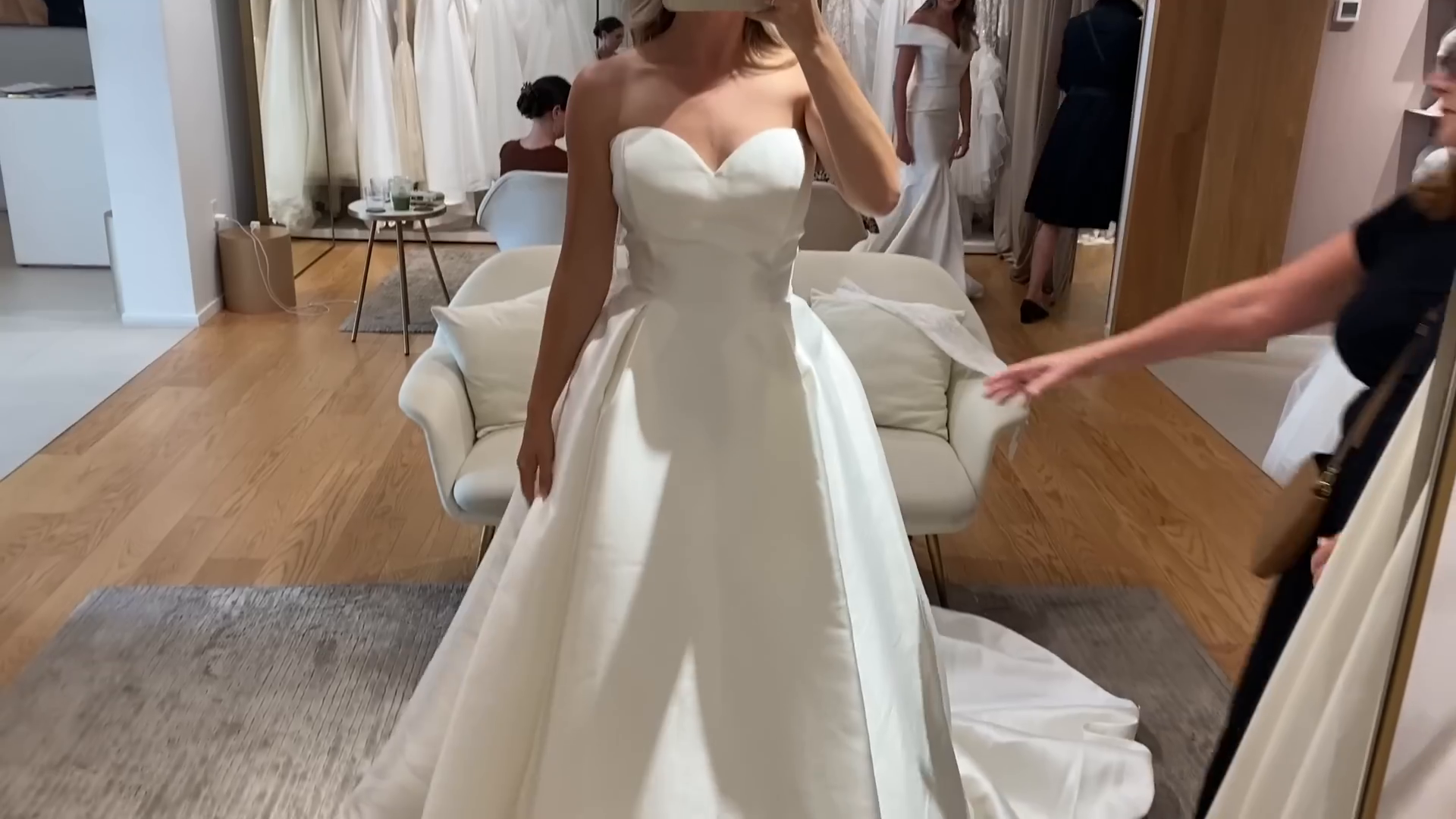 Trying on dresses at Pronovias