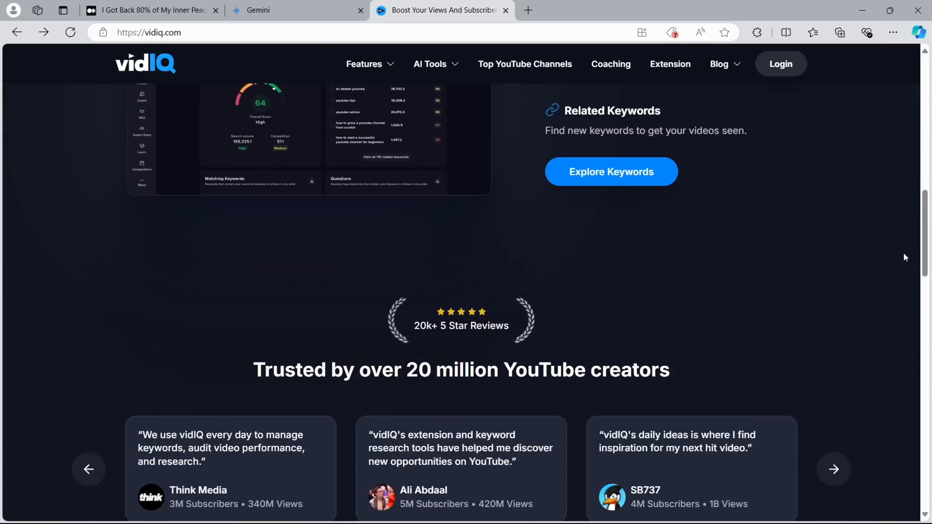 VidIQ Dashboard Screenshot