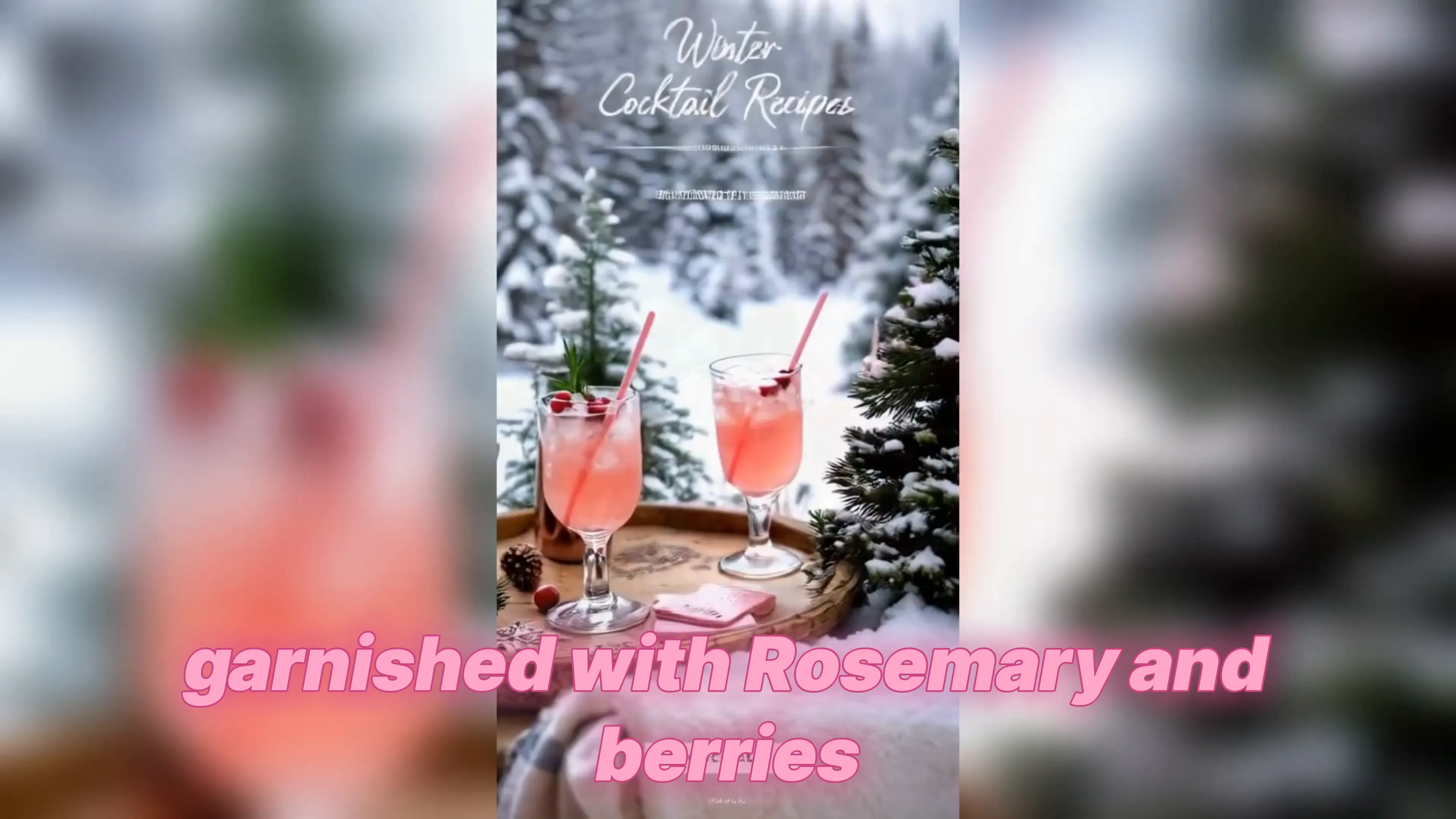 Winter cocktails garnished with rosemary and berries
