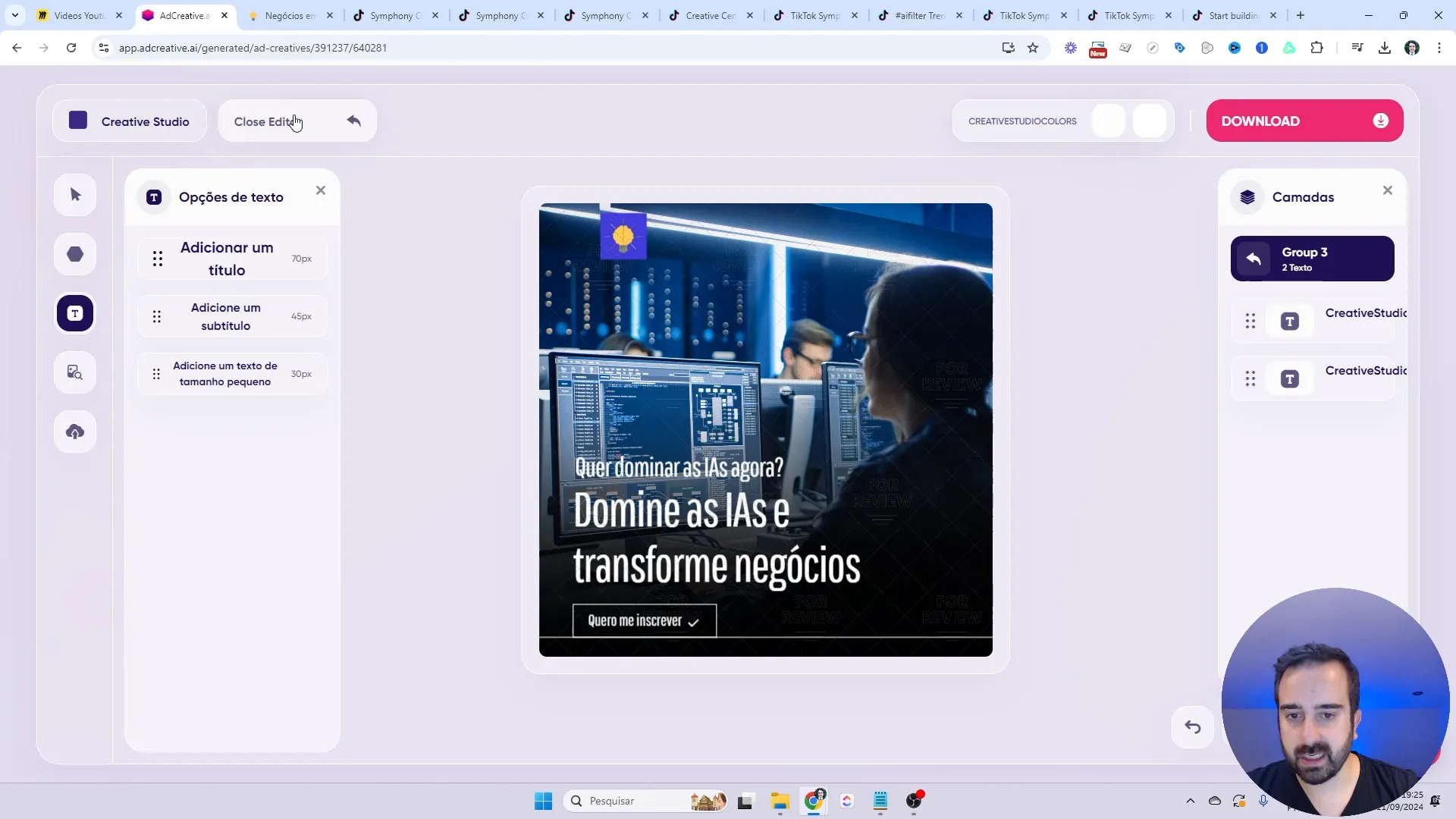 Edição de anúncios na AdCreative