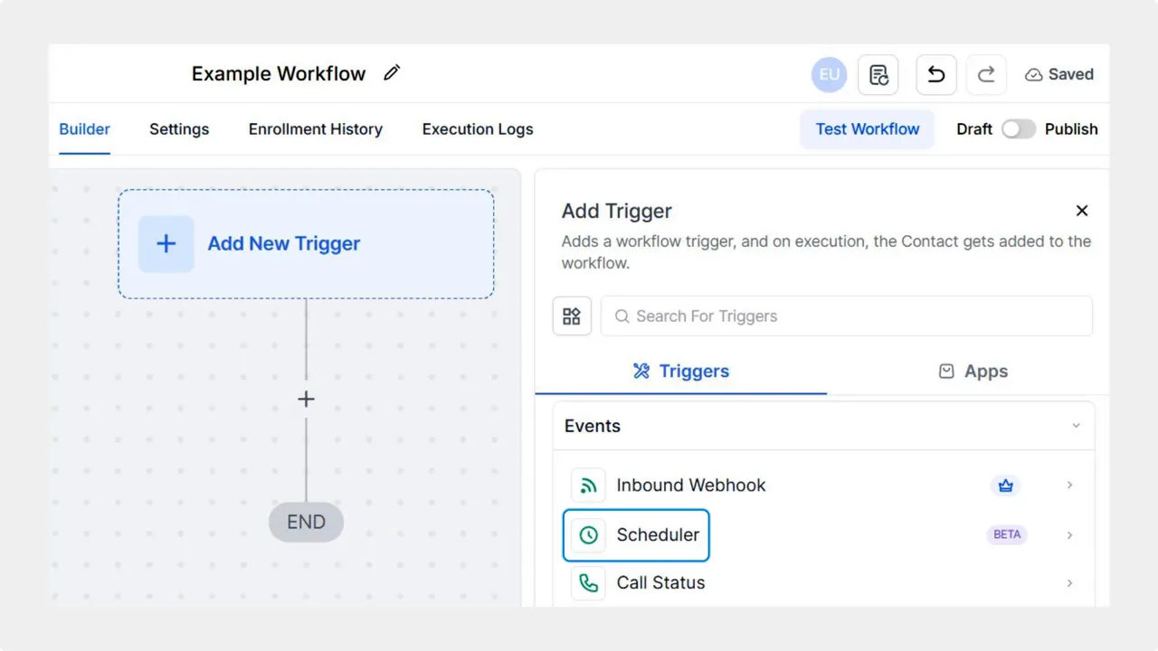 Select Scheduler from the Events options Select Scheduler from the Events options