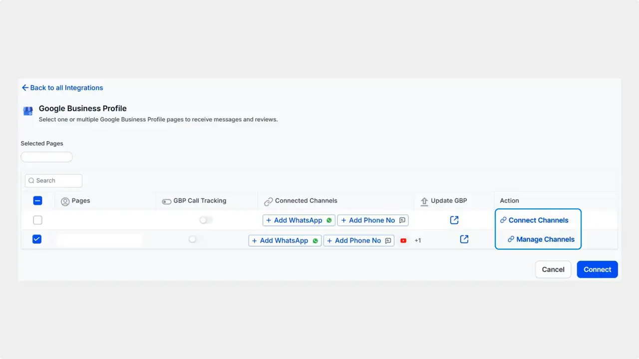 Connect or Manage Channels button Connect or Manage Channels button