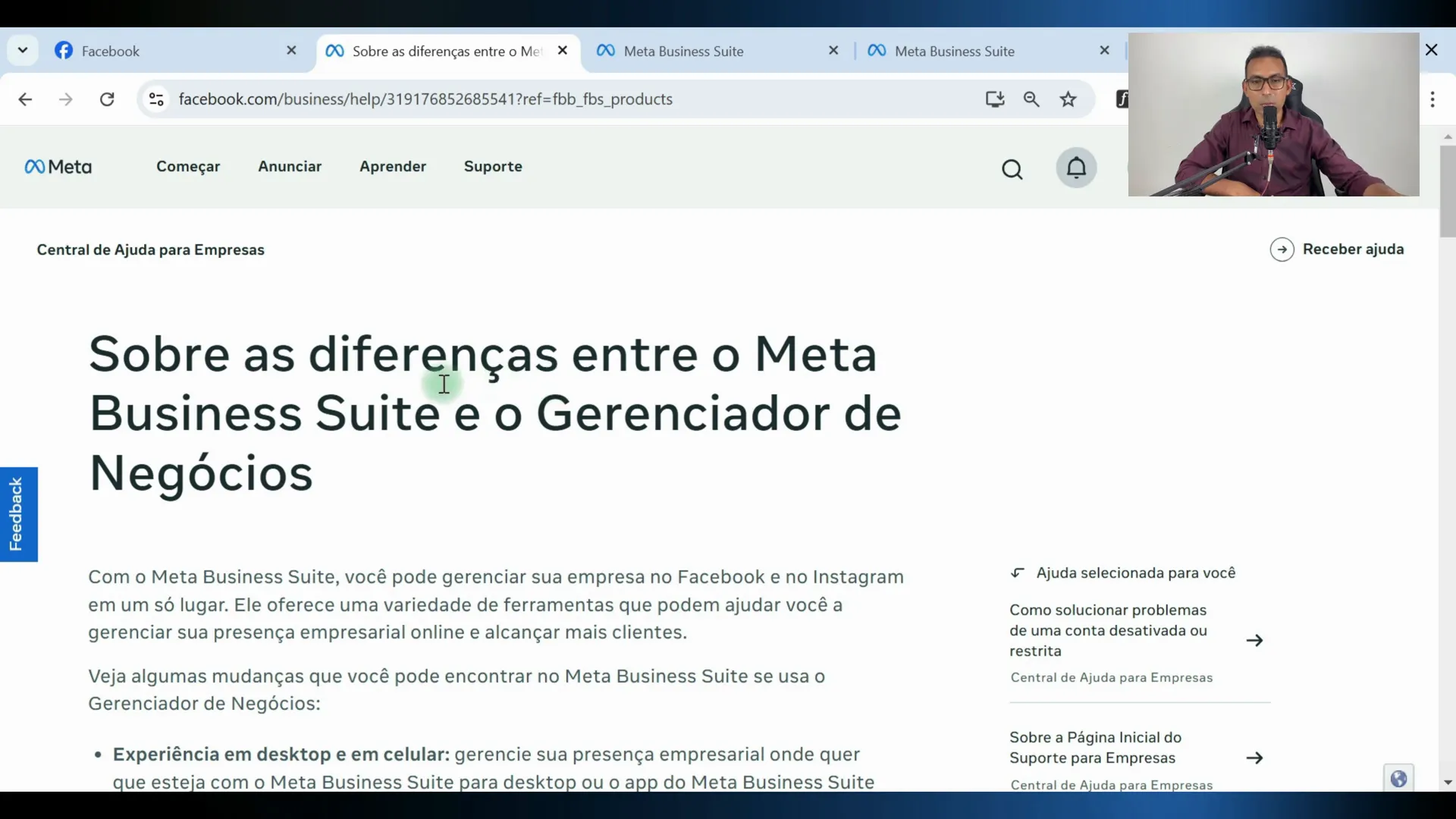 Interface do Gerenciador de Negócios