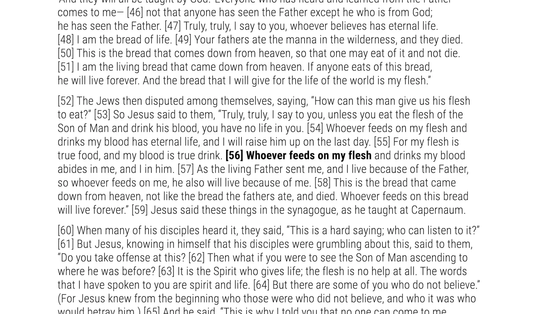 Bible passage John 6: Jesus teaching about eating flesh and drinking blood