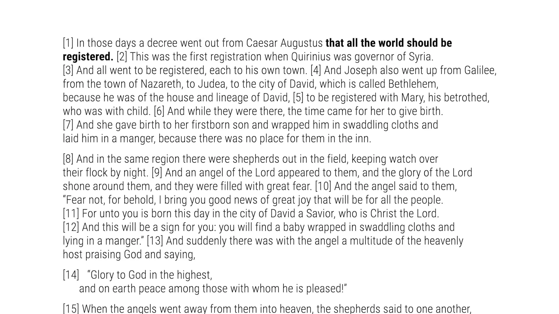 Luke chapter 2: Jesus born in Bethlehem laid in a manger