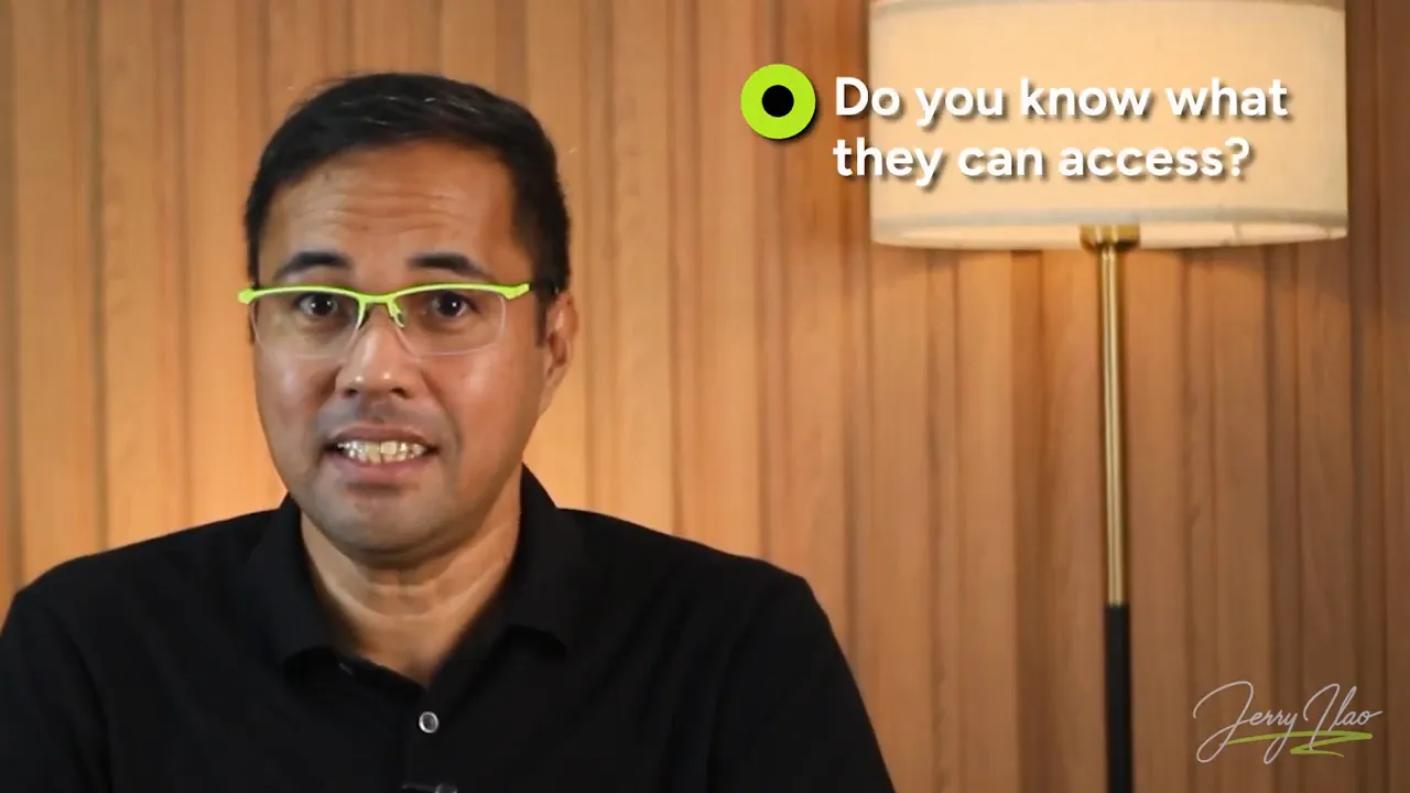 Speaker with on-screen prompt asking whether you know what AI can access