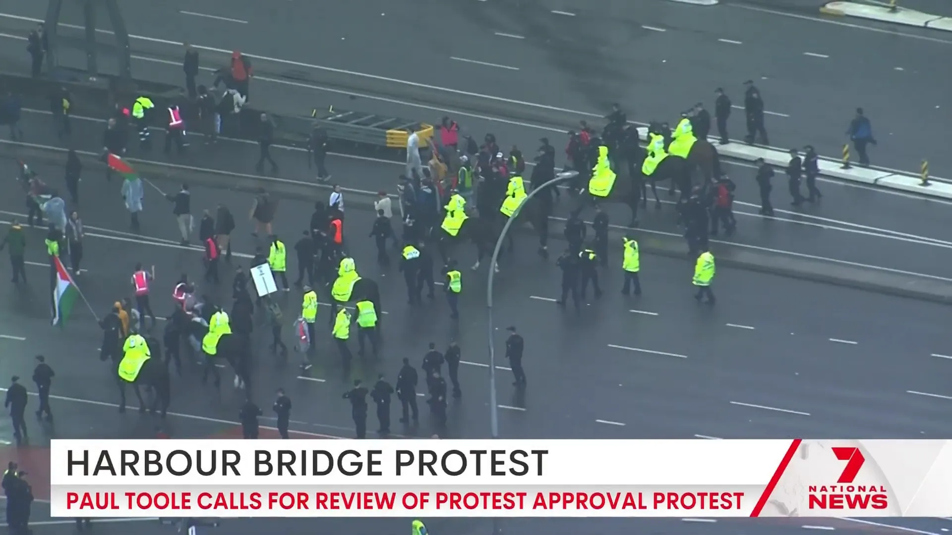 Police redirecting protesters on Sydney Harbour Bridge