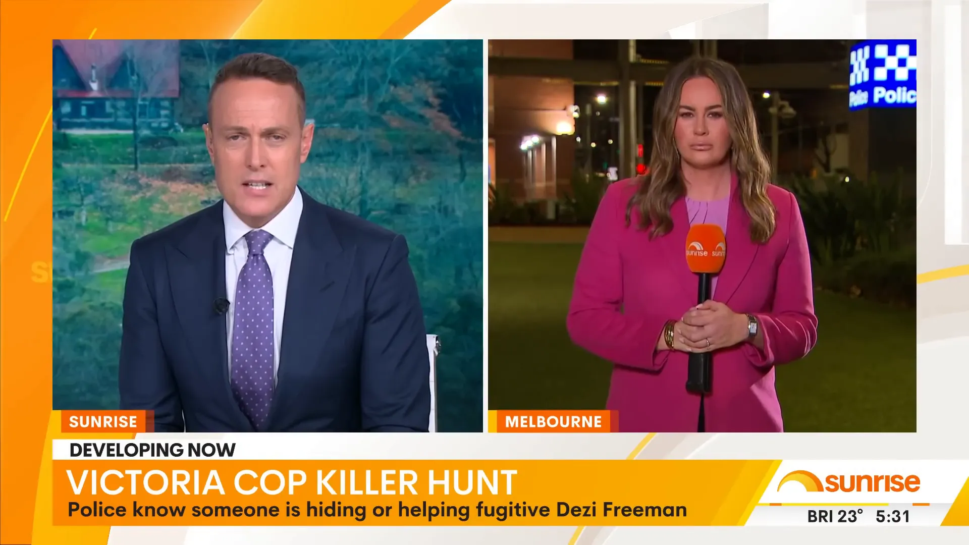 News anchor announcing Victoria Police believe someone is harbouring Desi Freeman