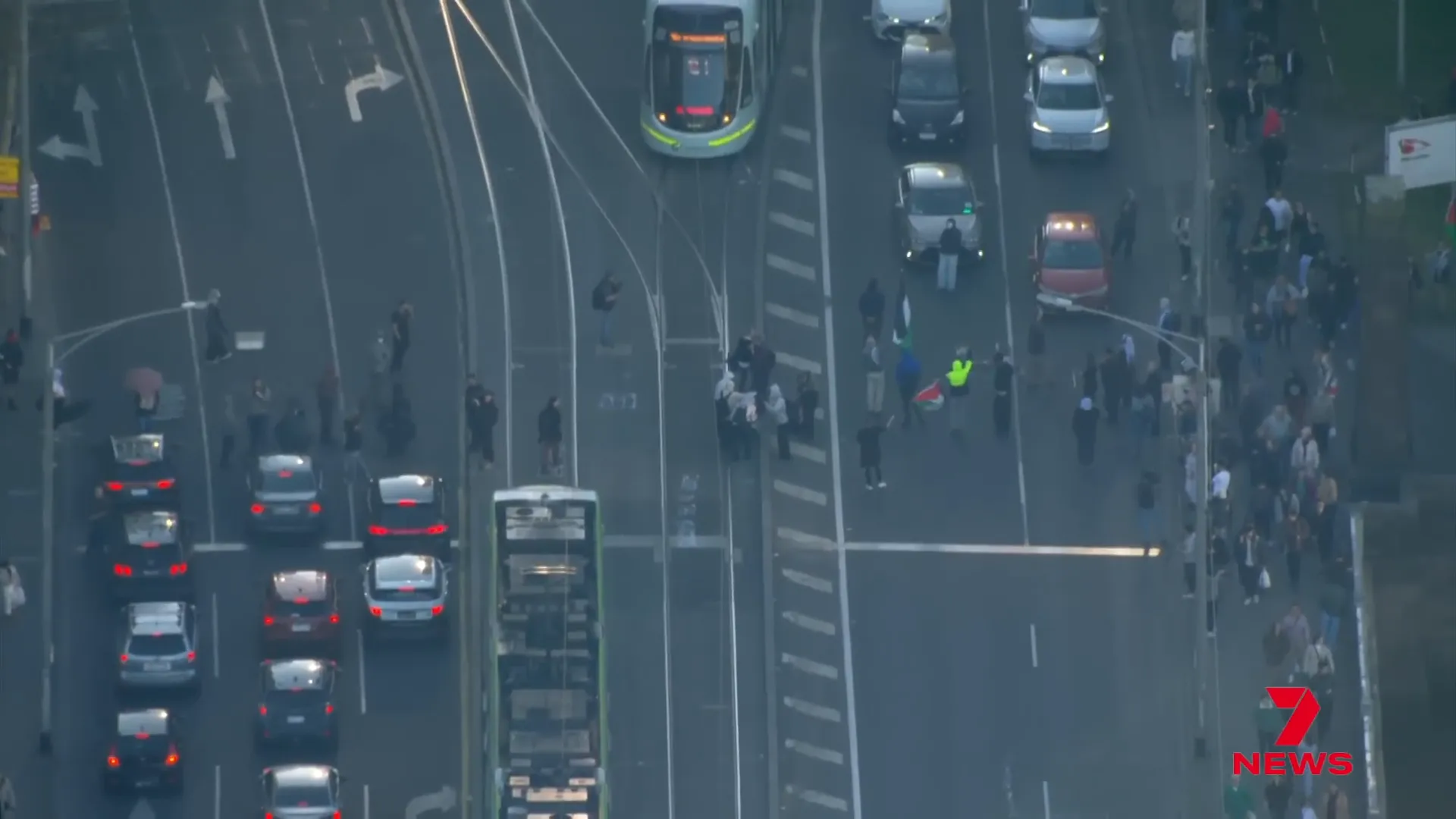 Protesters blocking Spencer Street Bridge