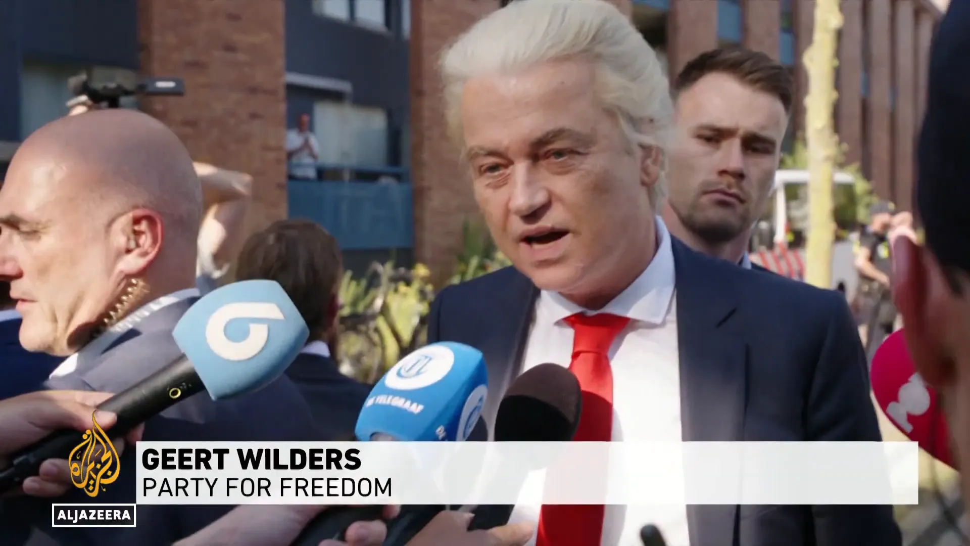 Geert Wilders speaking at the protest in Helmond
