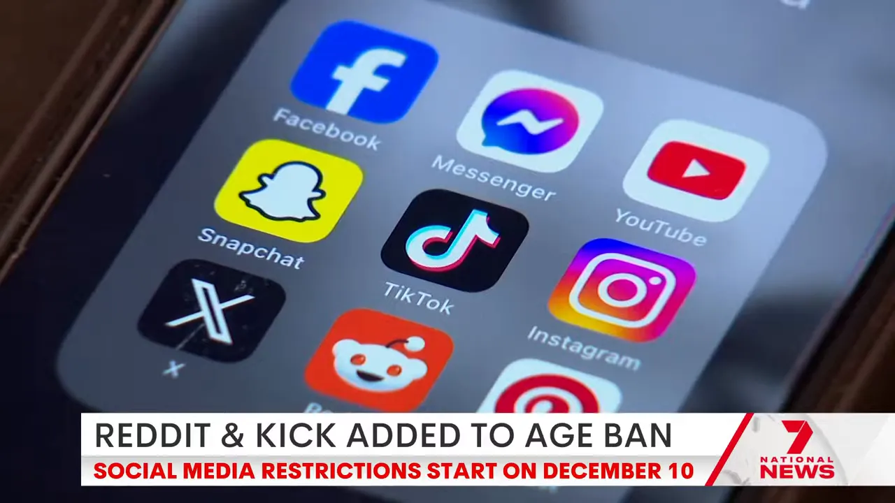 News banner listing apps affected by Australia's social media age restrictions