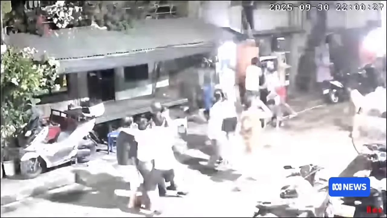 Electric post engulfed in flames after the earthquake