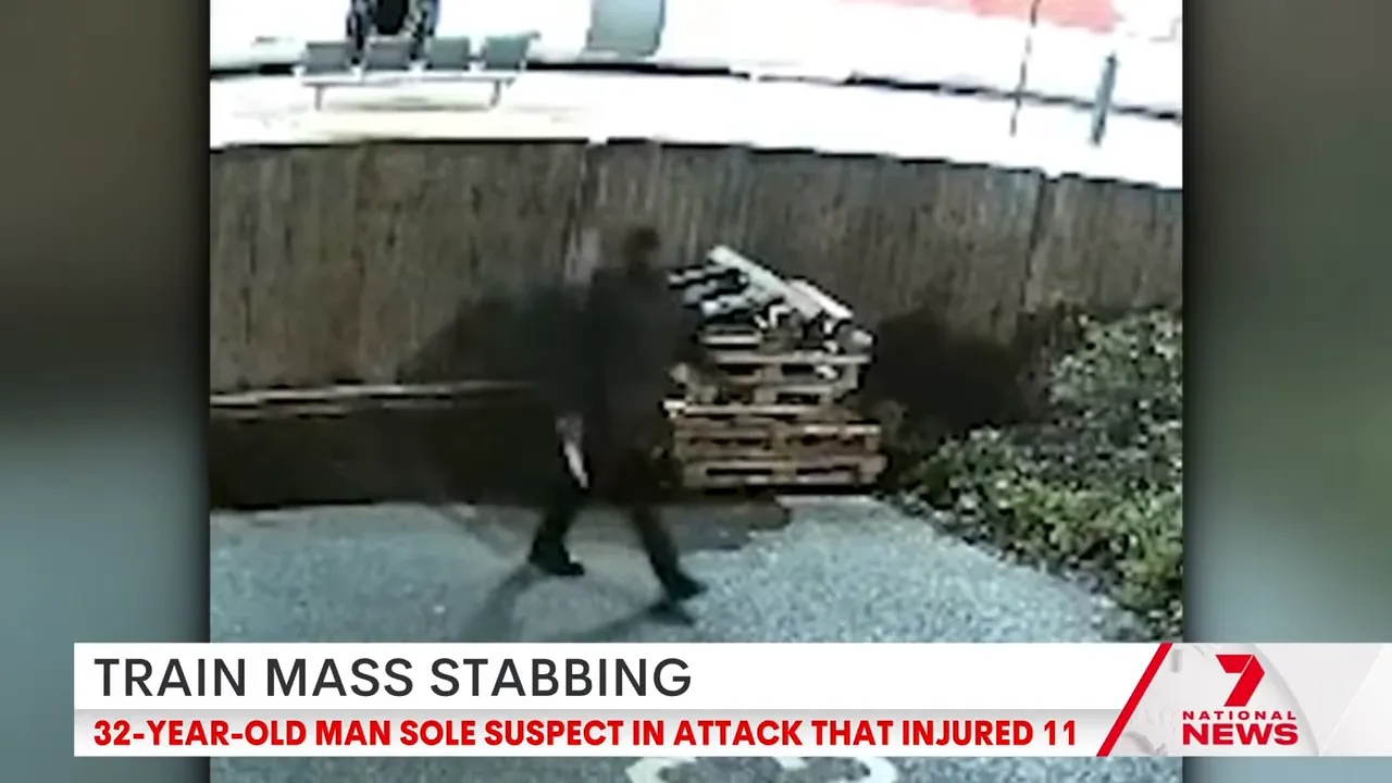 Suspect jumping a fence with a visible knife