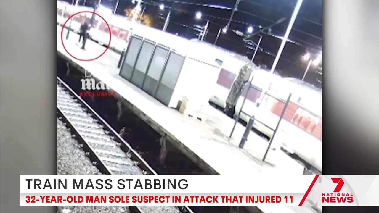 Passengers running down the platform away from the train