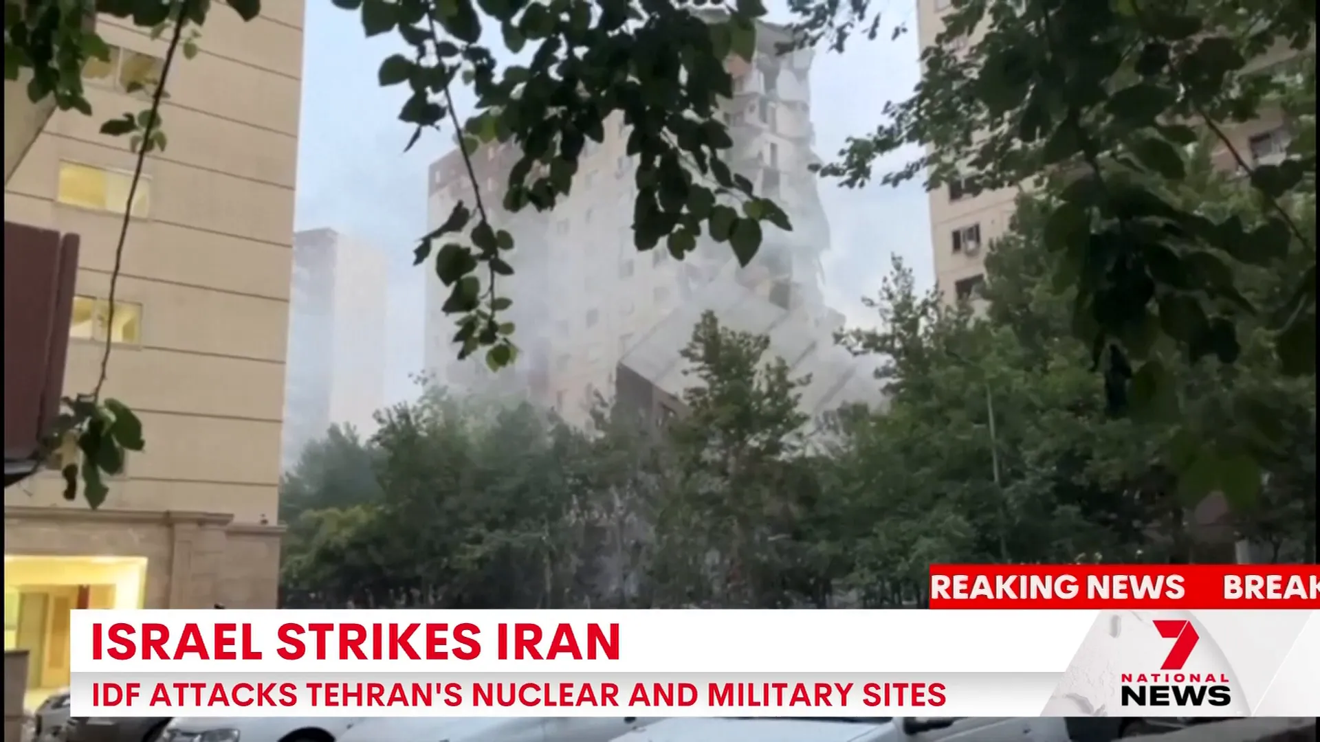Damaged buildings following strikes in Tehran