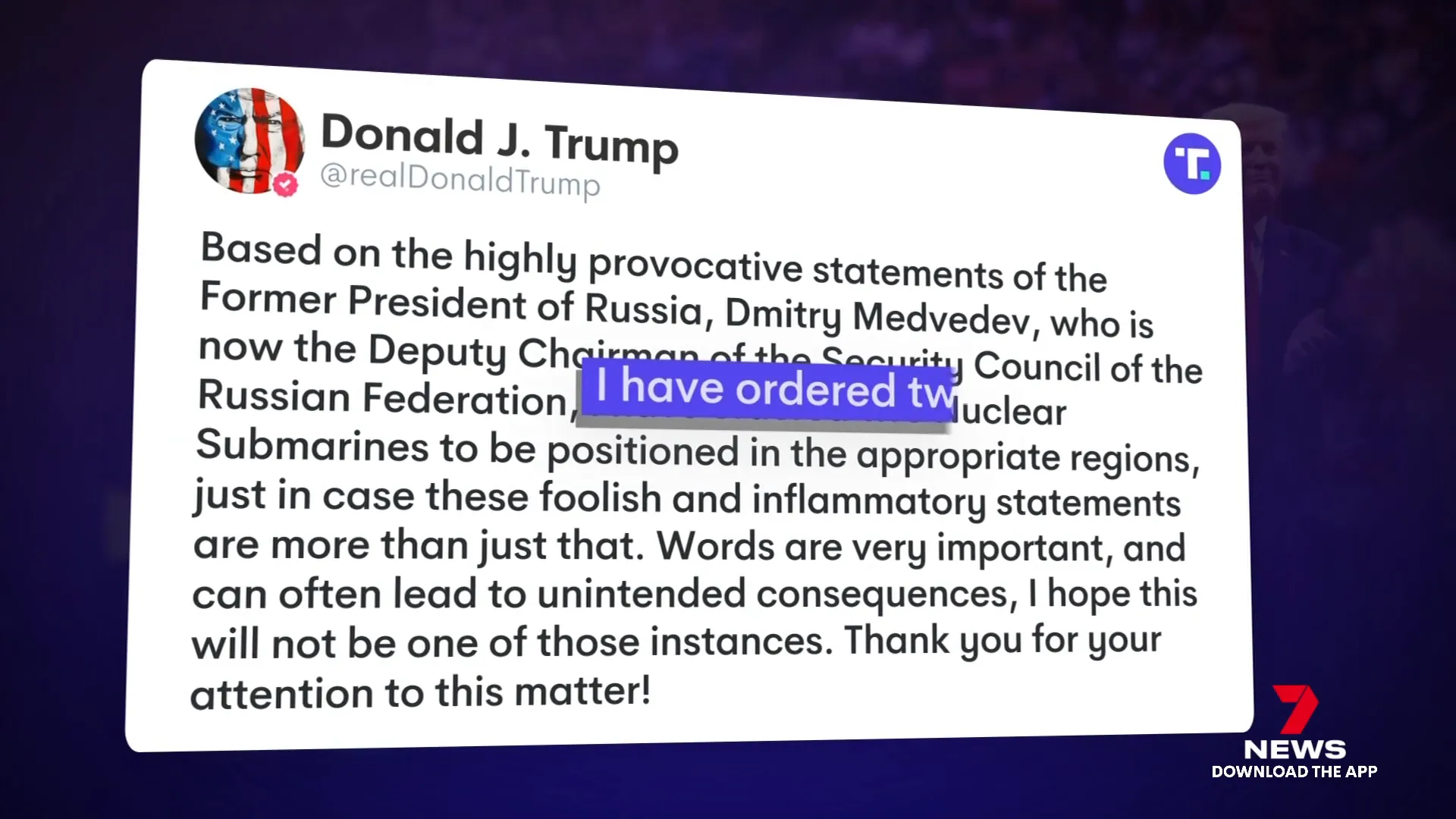 Donald Trump addressing military deployment