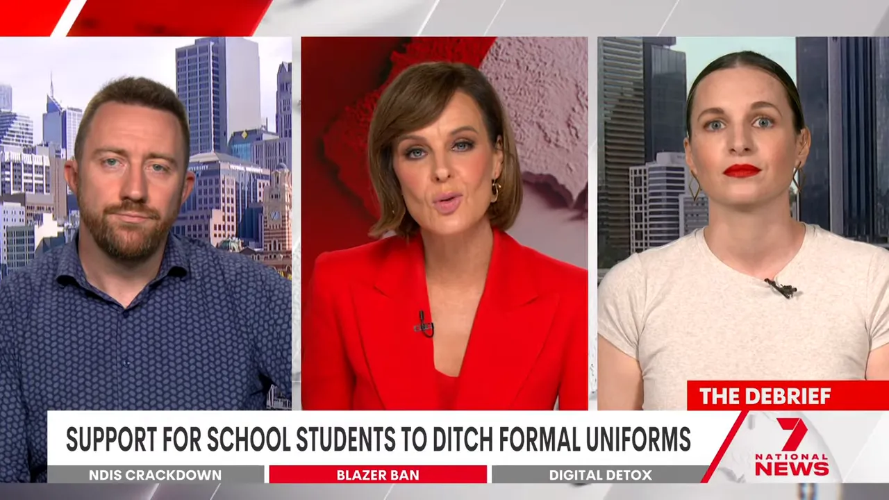 Screenshot from The Debrief featuring the headline about ditching formal school uniforms