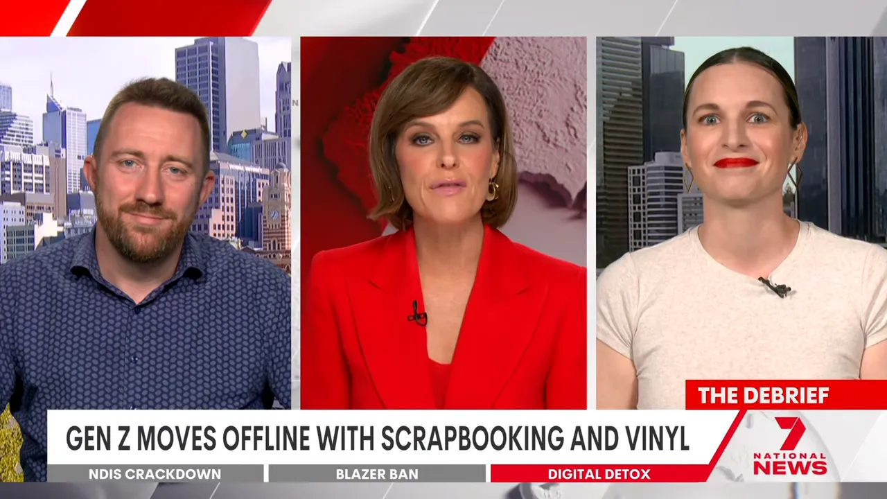 The Debrief screenshot featuring the topic Gen Z going offline with scrapbooking and vinyl