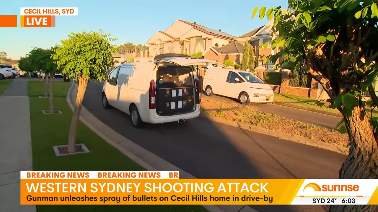 Forensics trucks at the scene of the Western Sydney shooting in Cecil Hills