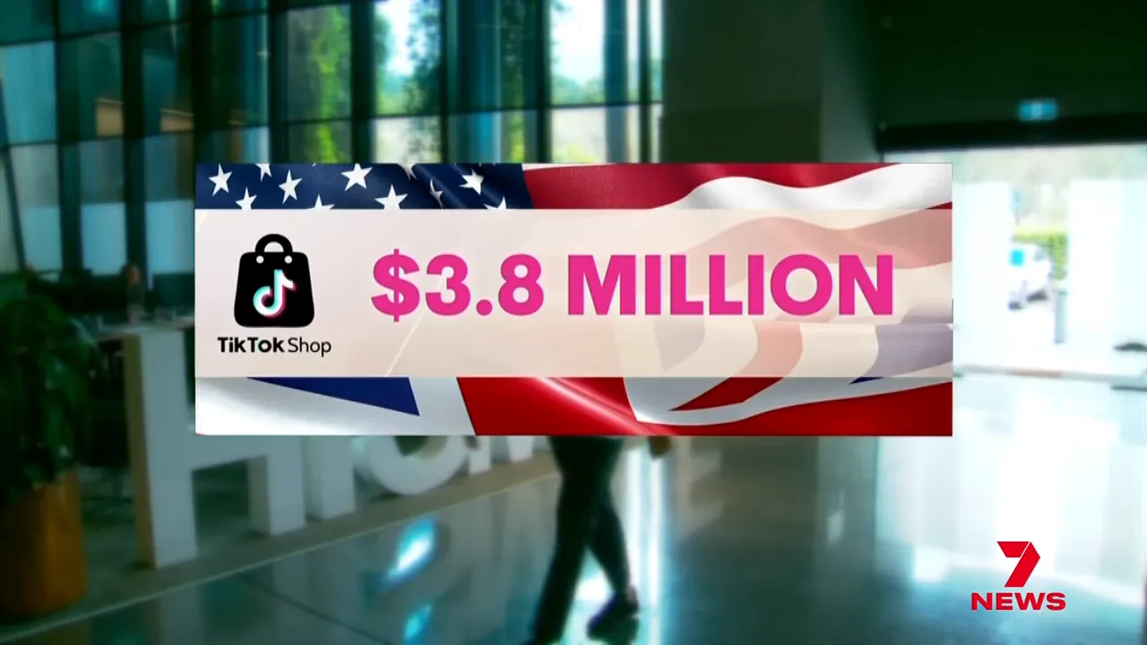 On-screen graphic showing TikTok Shop generated $3.8 million in the US and UK