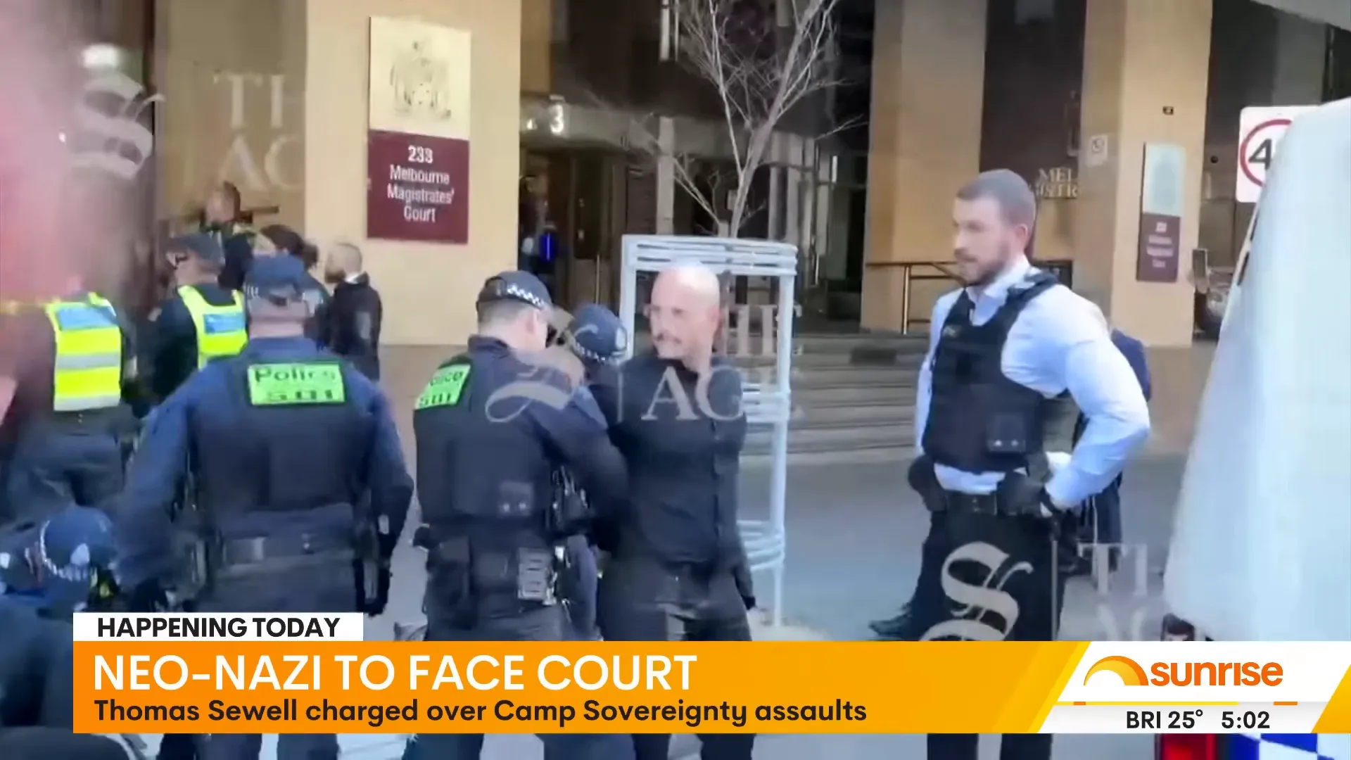 Thomas Sewell speaking outside court after his arrest