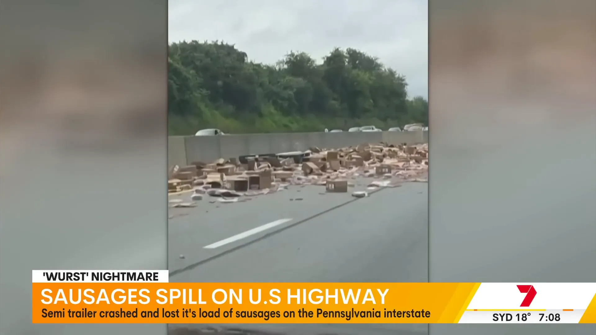 Frozen sausages scattered across interstate causing traffic disruption