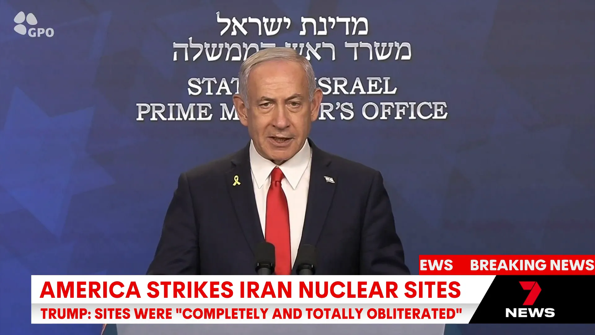Benjamin Netanyahu's video statement praising the U.S. strikes