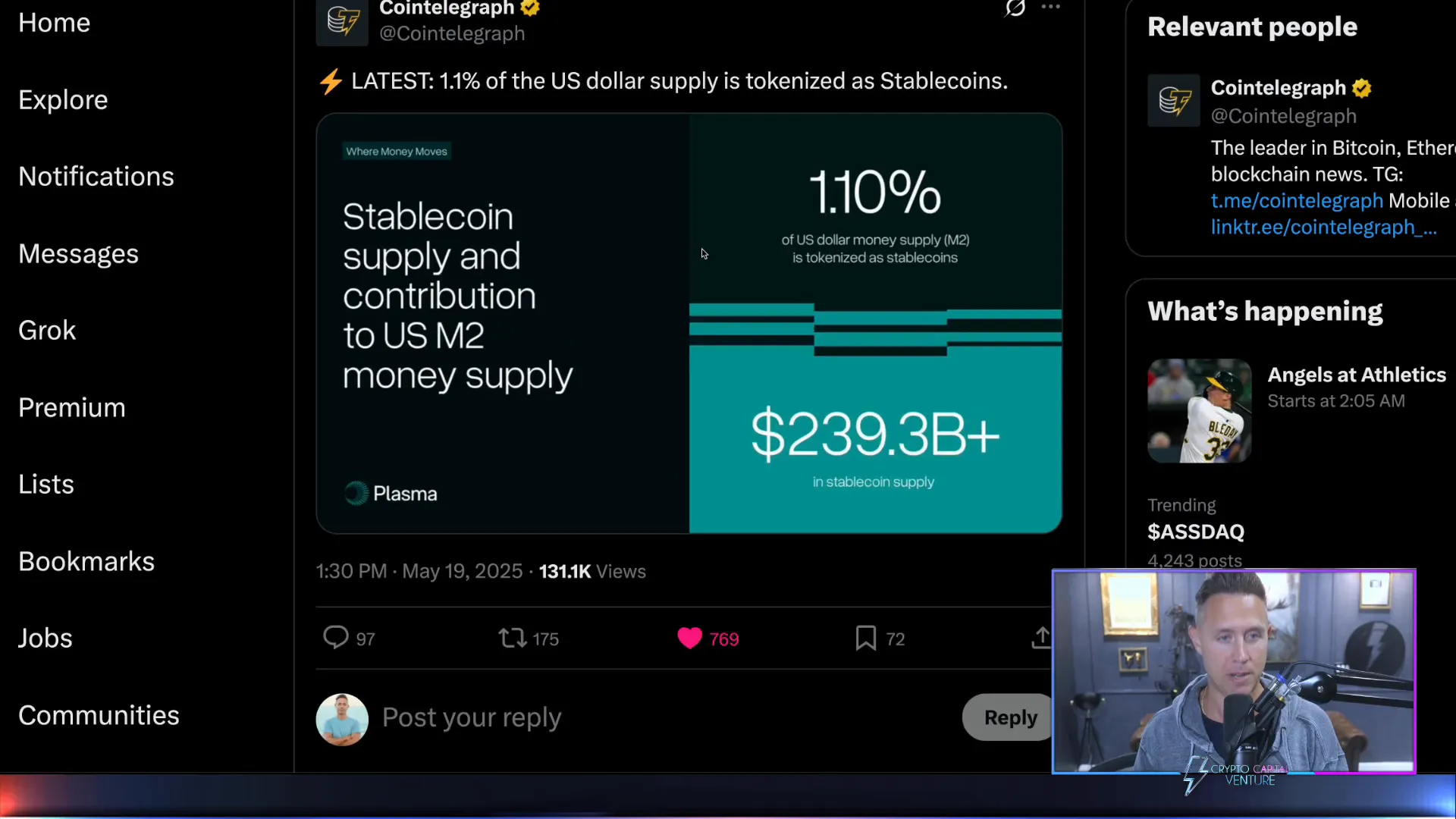 US dollar supply tokenized as stablecoins statistic