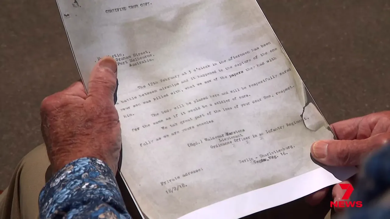 German letter to grieving parents mentioned in report