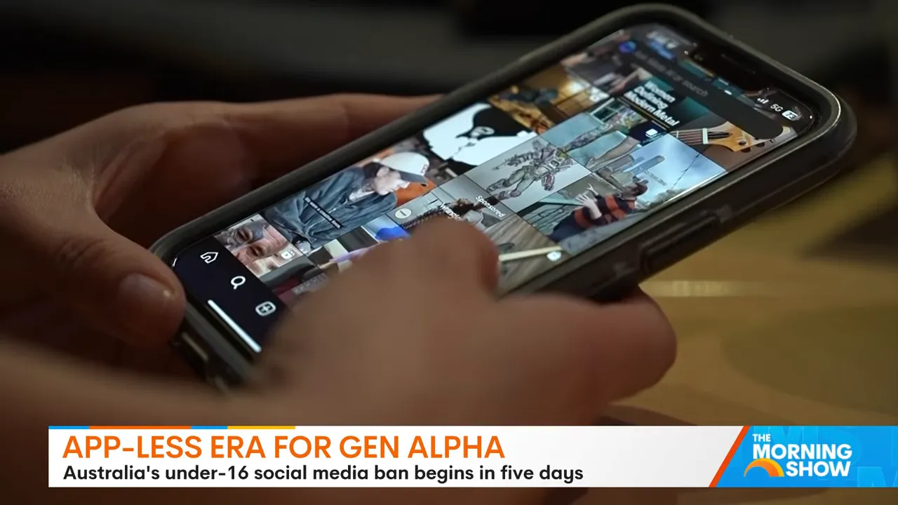 Person holding a smartphone and scrolling through a social media grid