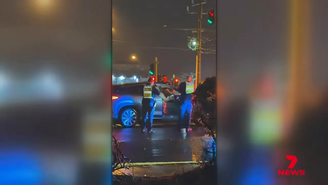Officers surround a shirtless driver in his car