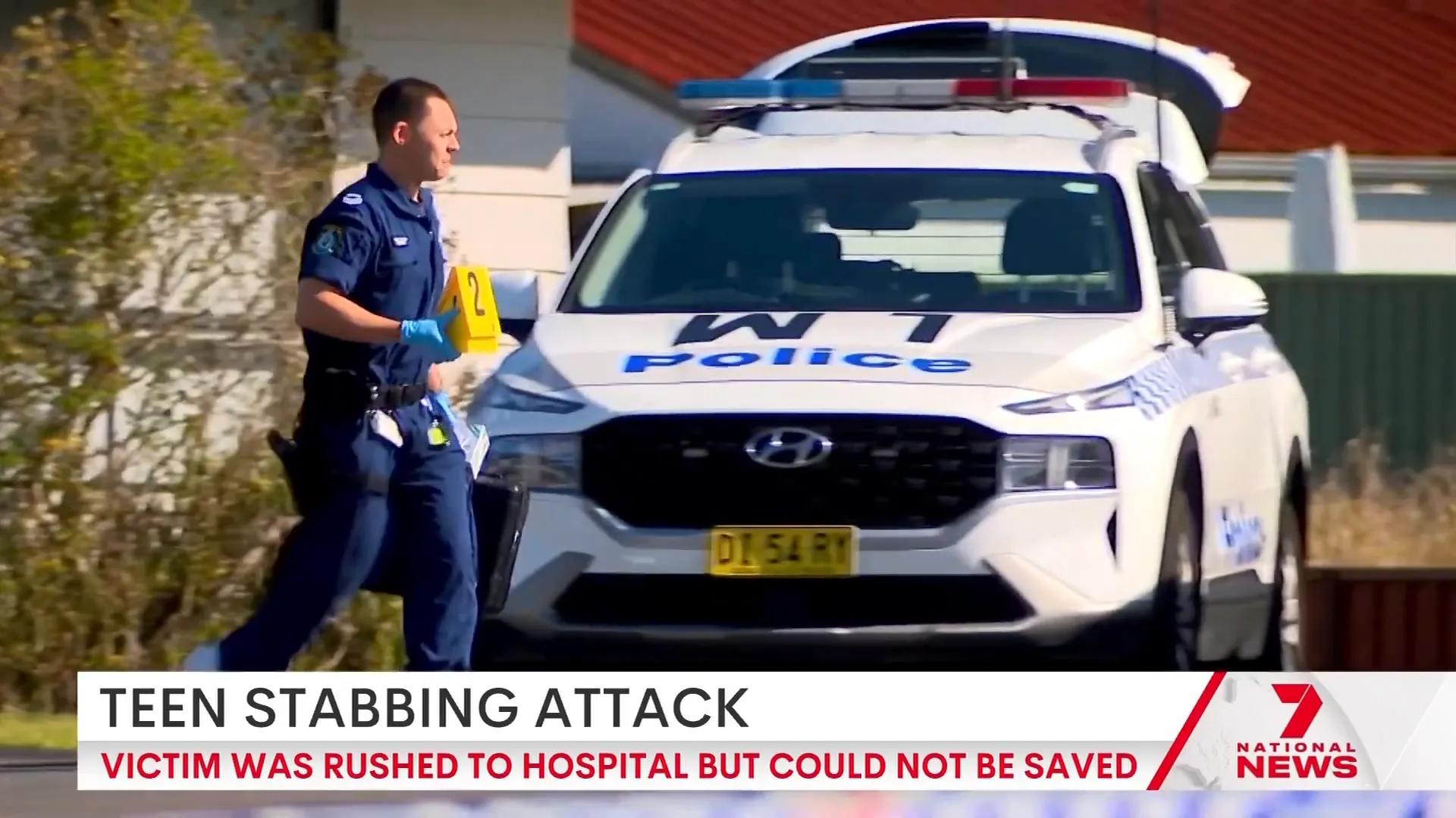 Police arriving at the Edgeworth home after the stabbing attack