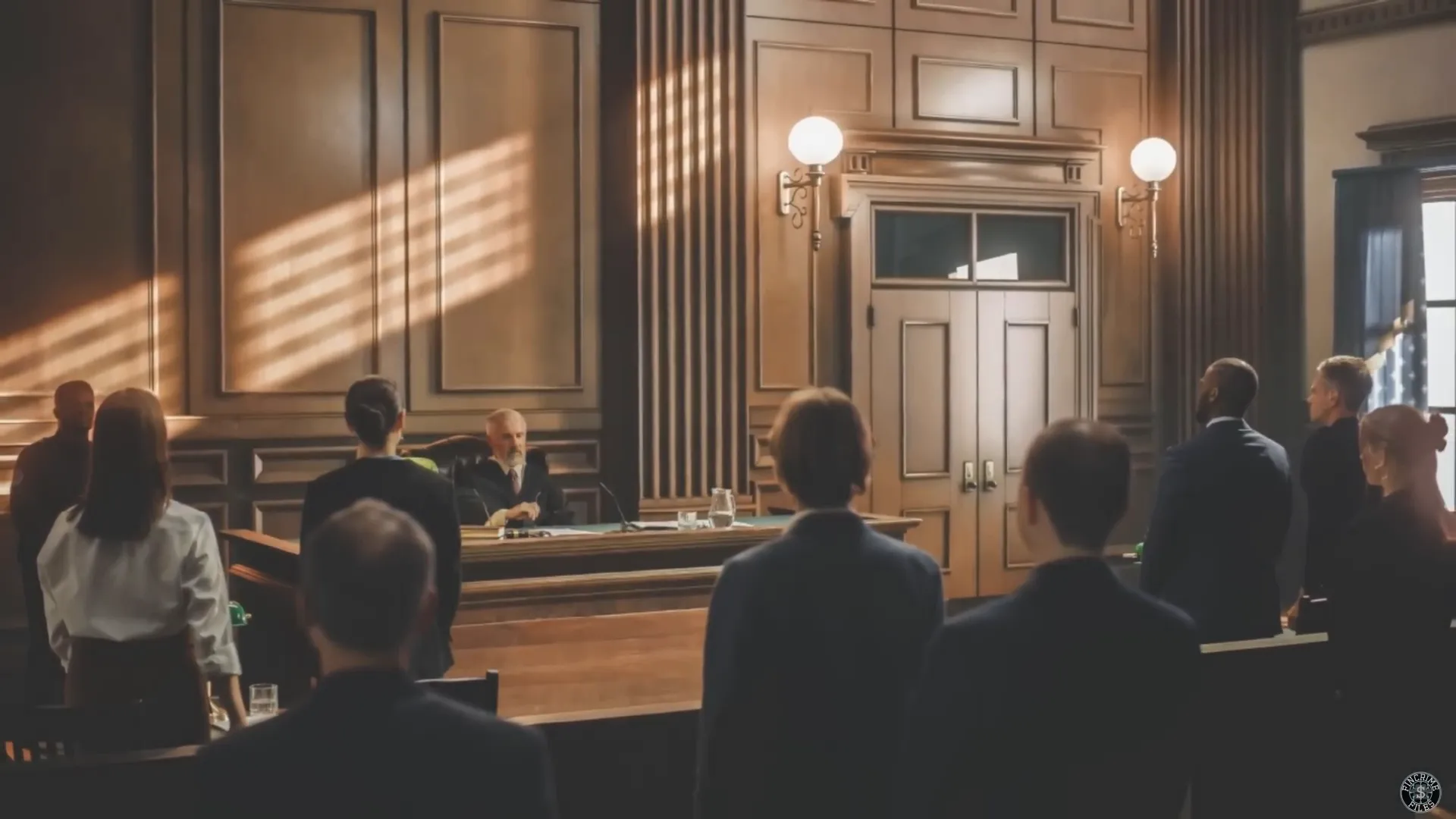 Courtroom scene during bail hearing