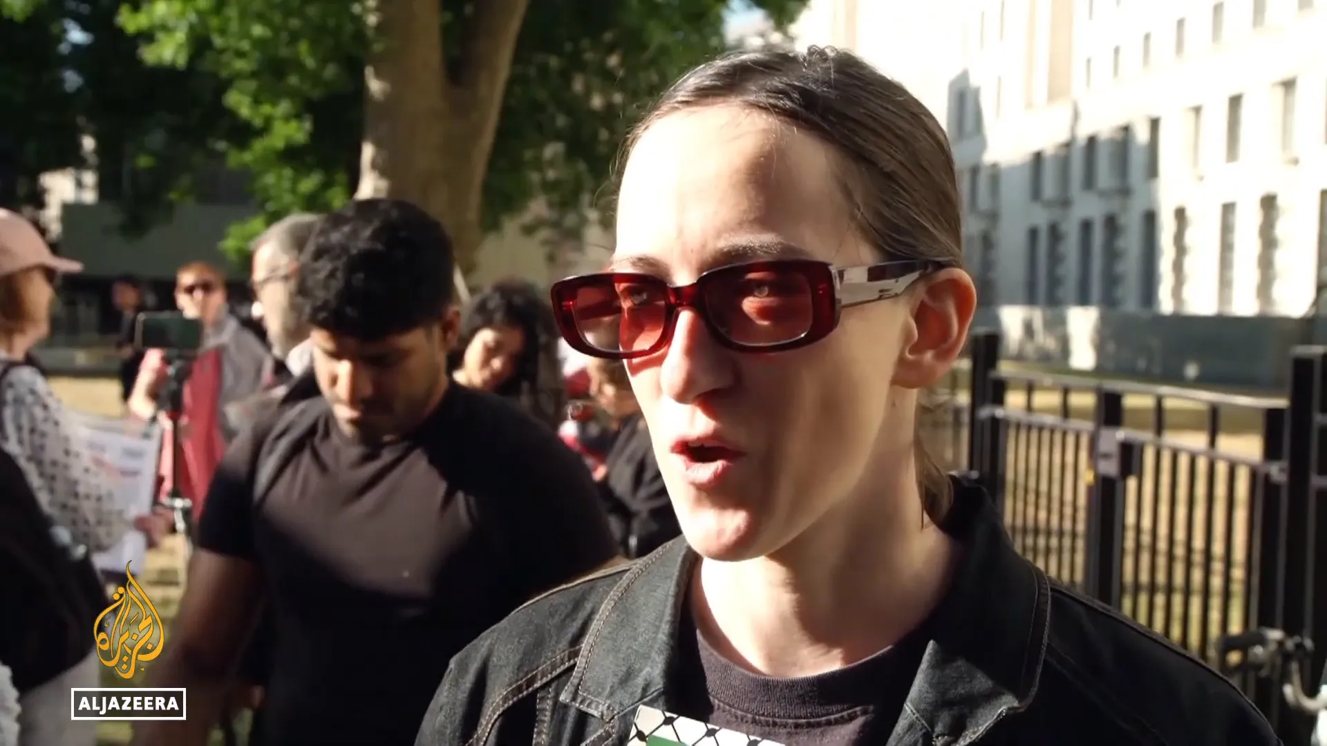 Defiant protester speaking outside Downing Street