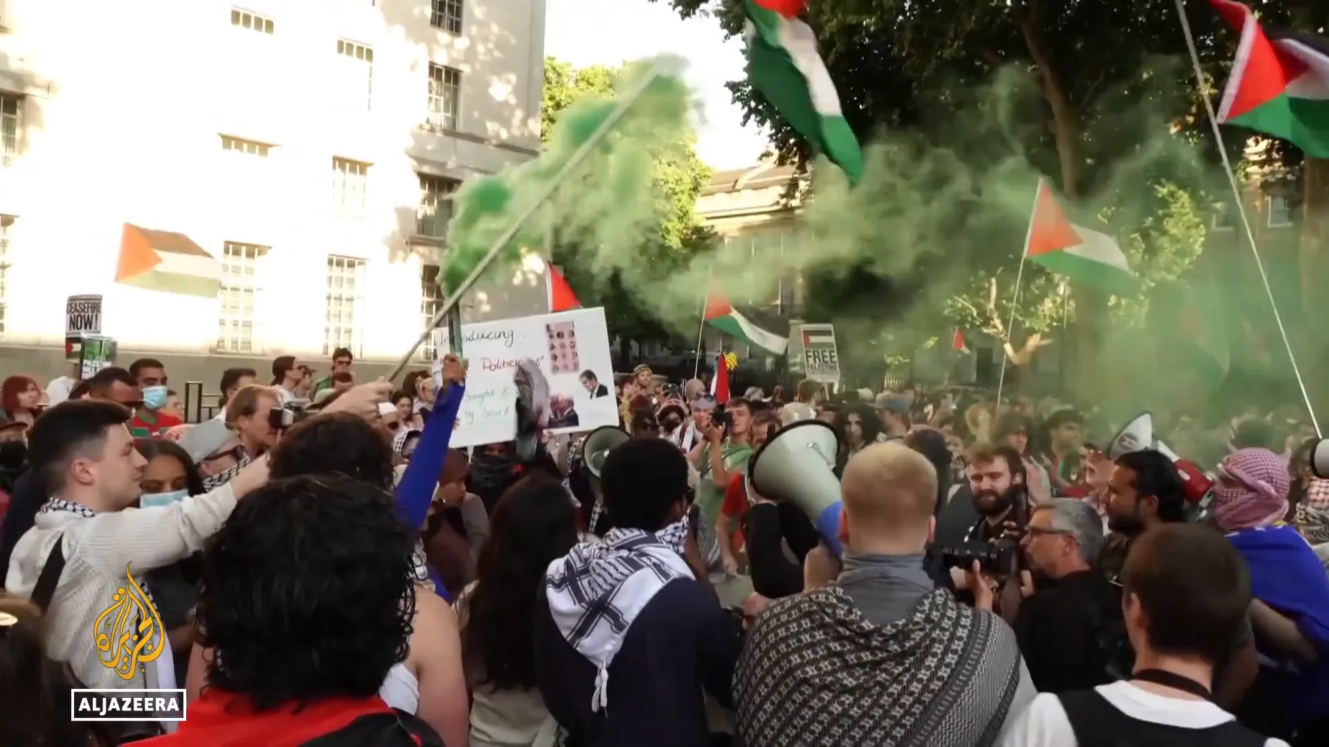 Crowd protesting outside Downing Street