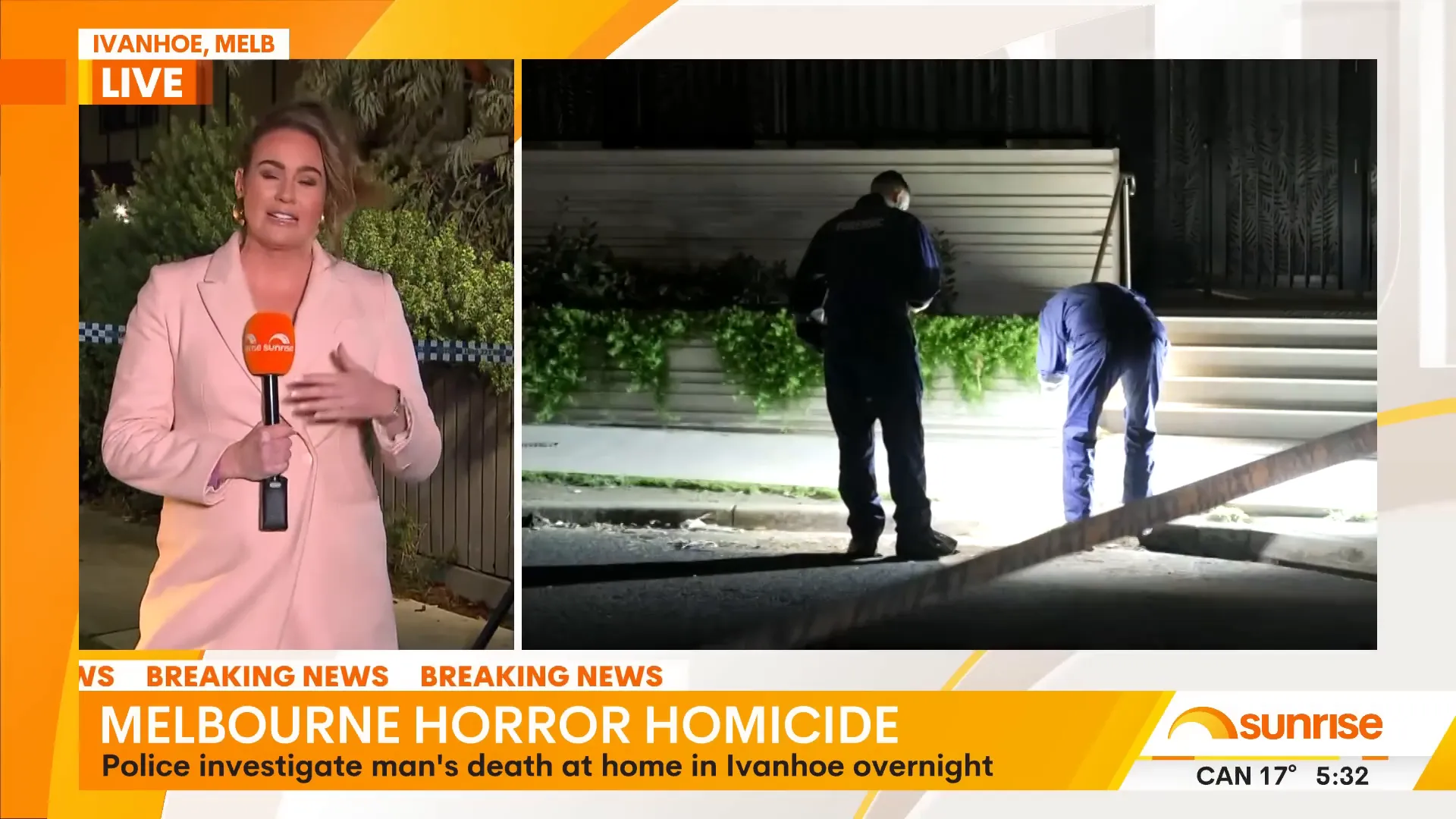 Reporter on location describing the incident and nearby townhouses