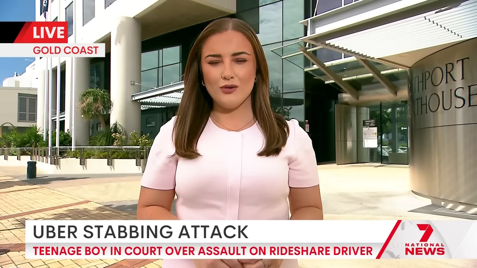 Reporter outside Southport Magistrates Court discussing the case