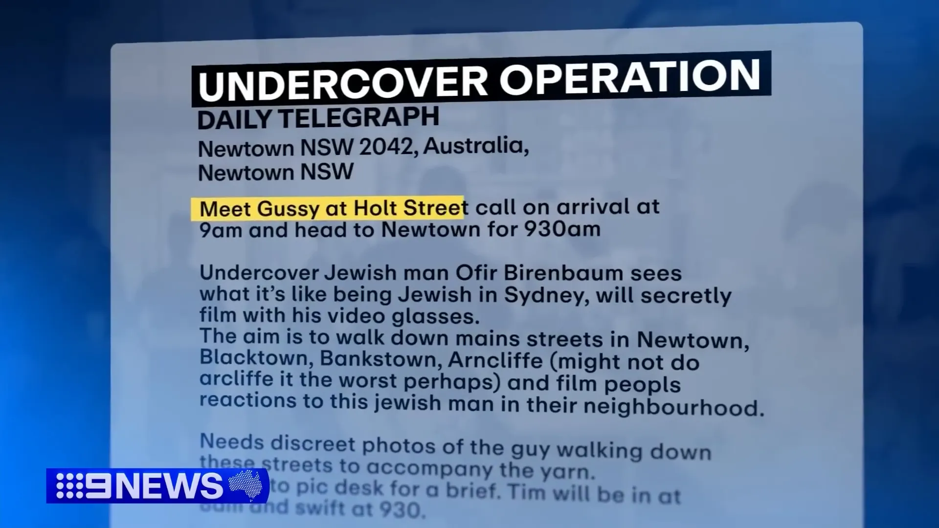 Planning document for the undercover operation.