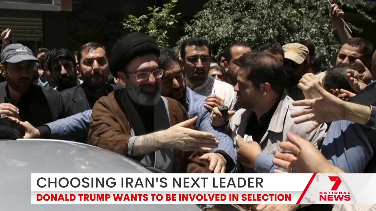 Religious leader reaching out to supporters in a crowded street scene in Iran