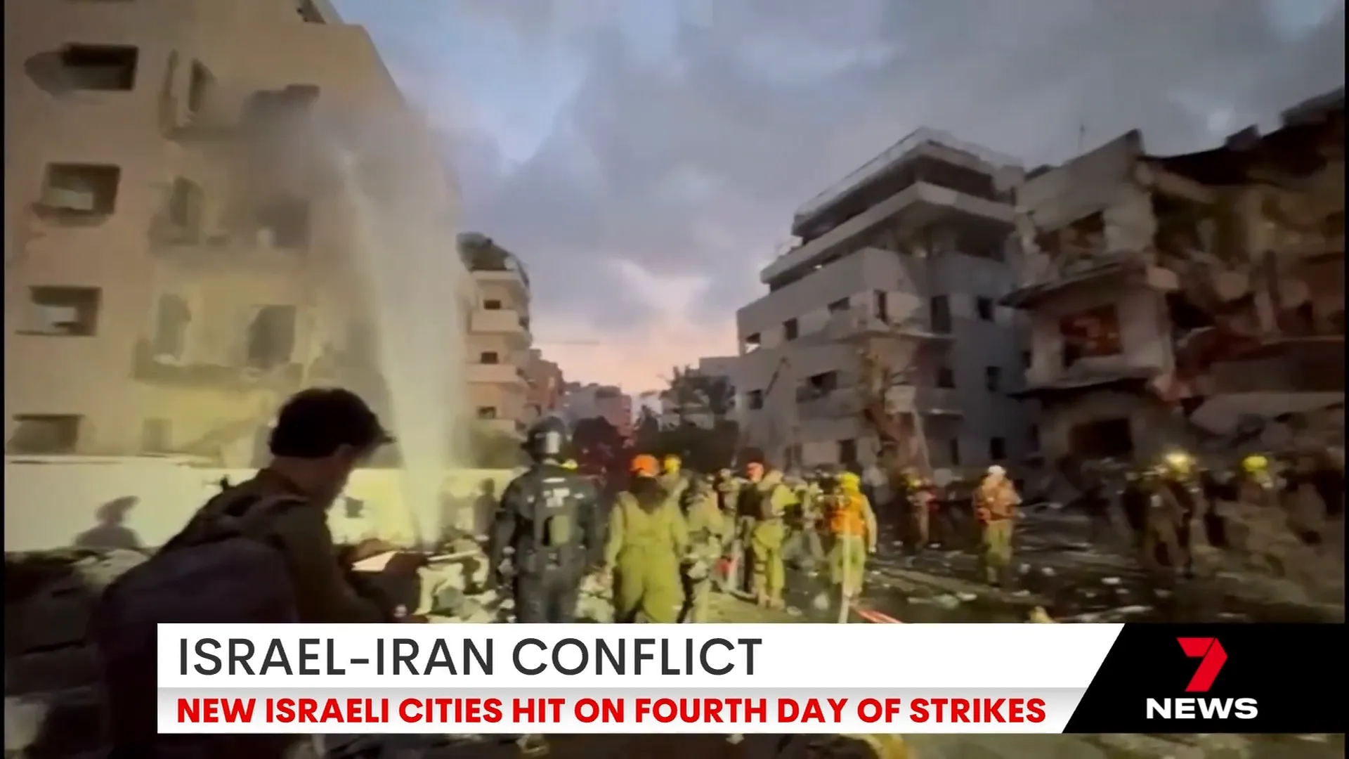 Rescue teams working amid rubble in Israel