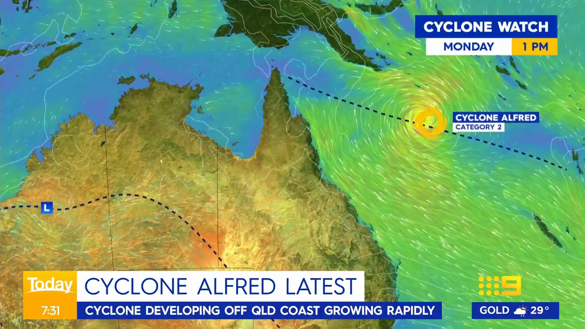 Tropical Cyclone Alfred distance from coast