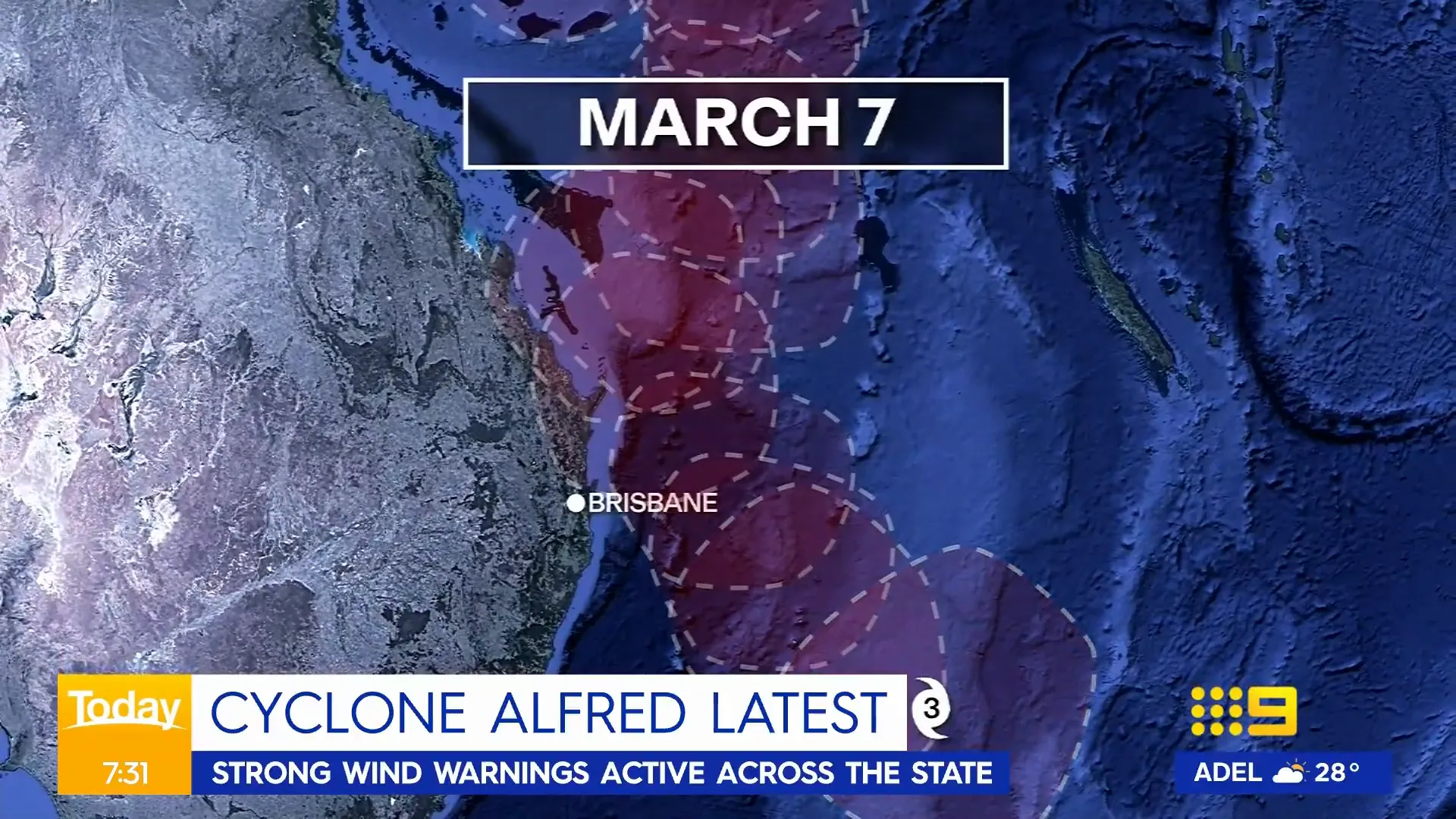 Potential land impact of Tropical Cyclone Alfred